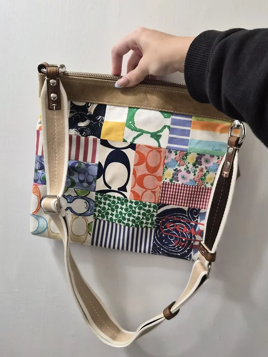 Coach Patchwork Canvas Crossbody Bag - Multicolor with Tan Trim - Picture 3 of 4